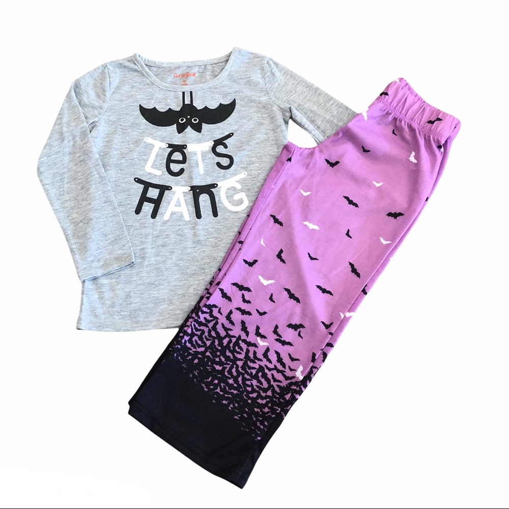 Halloween Fall Themed 2 Piece Pajamas Bats All Over Girls Size Extra Small 4/5